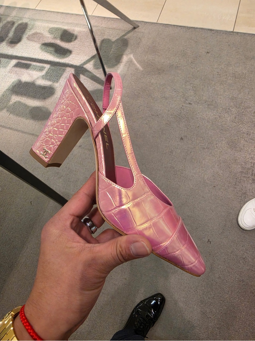 Chanel Pink Croc Embossed Slingback Pumps | Size 39C - Picture 6 of 12